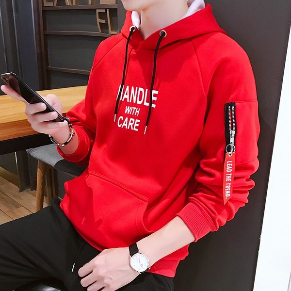 

long-sleeved t- sweater trendy hooded base shirt sweater men's trendy student t-shirt men's, Black