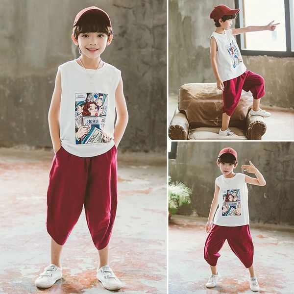 

f2hld boys' thin cotton vest suit 2020 summer suits for boys girls and girls vest children's suit medium and large children's