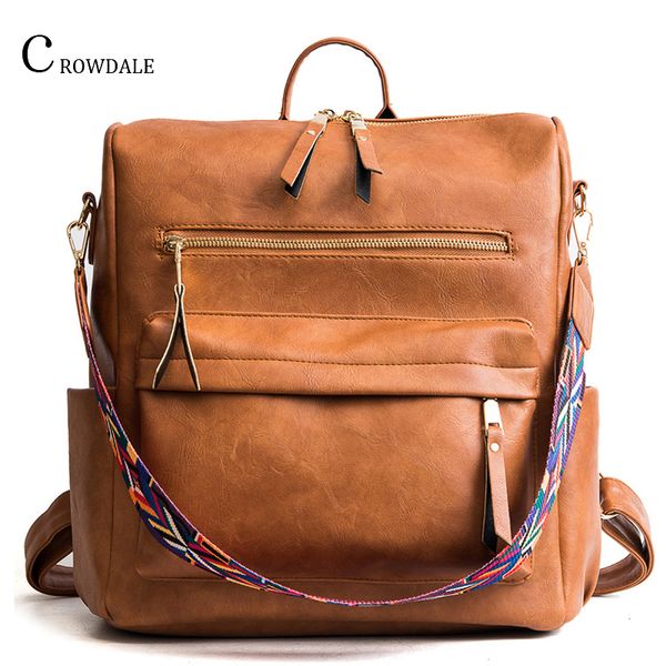 

large capacity backpack bohemia style shoulder bag pu leather travel backpack school bag for feminina handbags