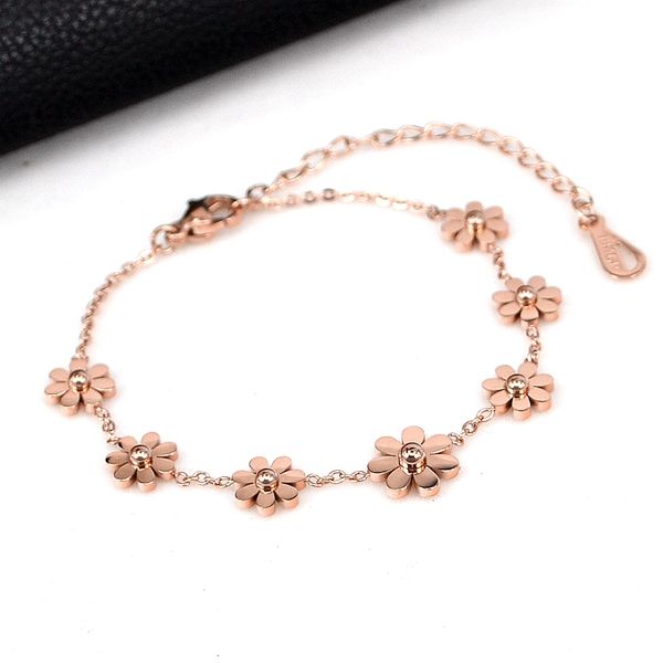 

yun ruo fashion brand rose gold color daisy flower bracelet charms 316l stainless steel jewelry woman chain link prevent fade, Black