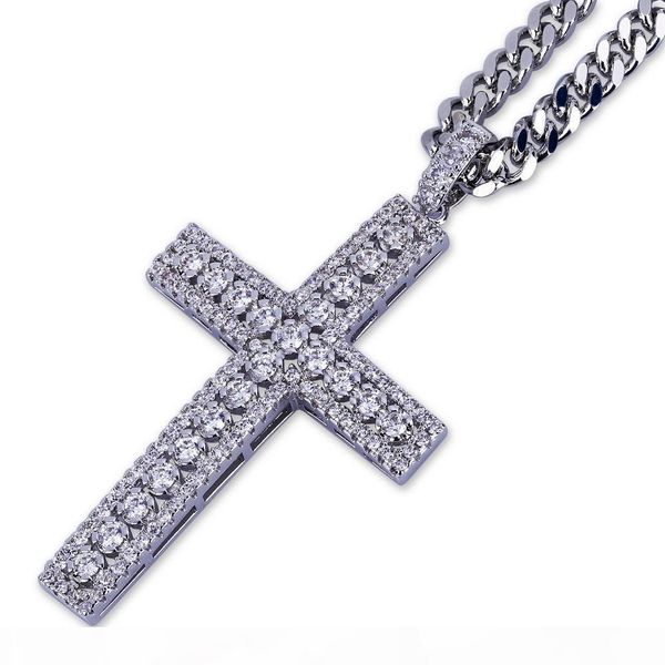 

hip hop jewelry designer necklace iced out pendant mens cuban link chain gold diamond cross pendants luxury bling charms wedding rapper rock, Silver