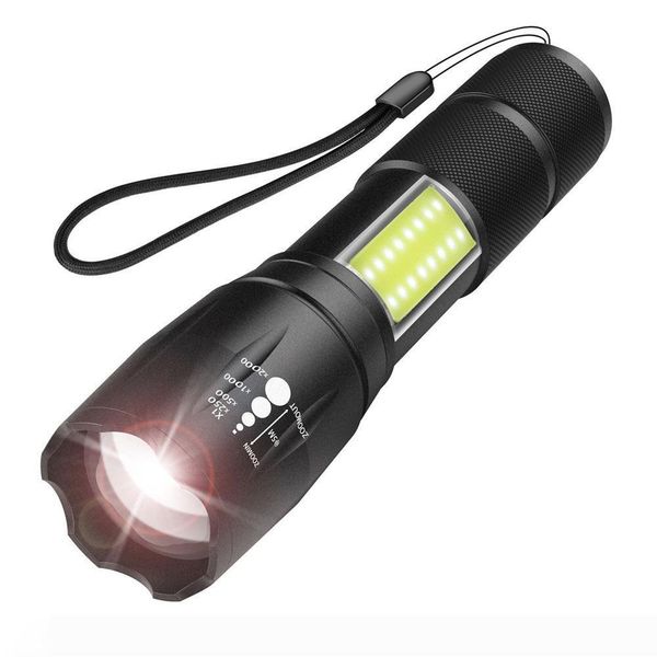 

r5t6 cob torch led flashlight side cob lamp design t6 l2 8000 lumens zoomable torch 4 light modes