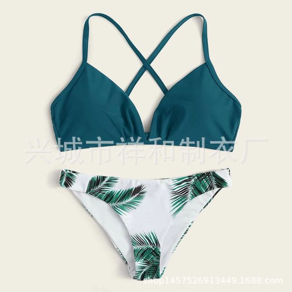 

2020 new women's split feather printed 2020 new women's split feather printed bikini swimsuit bikini swimsuit, Black;red