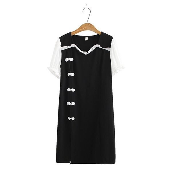 

casual dresses plus size elegant women's white black mini dress short sleeve summer vintage cheongsam design vestidos, Black;gray