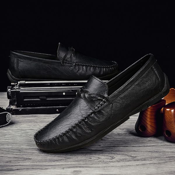 

brand men casual loafers moccasins men shoes casual pu leather breathable slip on boat shoe chaussures hommes, Black