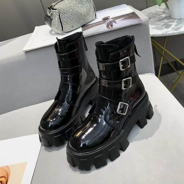

women white black platform martin boots casual flats thick sole genuine leather shoes wedding full dress high version ankle heel height 6cm