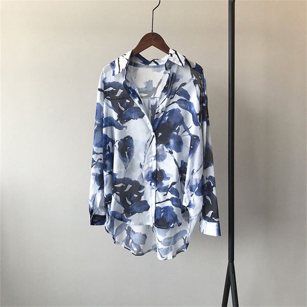 

women sunproof blouses 2020 autumn long sleeve turn down collar office shirt blouse shirt casual printed blusas femininas, White