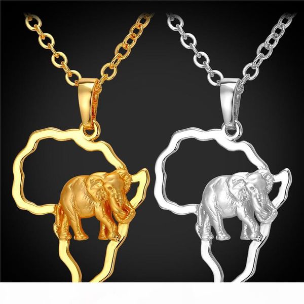 

africa elephant necklace 18k gold plated for fashion trendy women african map necklaces pendants men jewelry, Silver