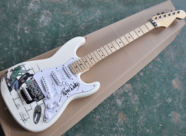 

factory wholesale milk white electric guitar with cartoon pattern,maple fretboard,can be customized as request