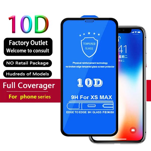 

100pcs 10d full coverage screen protector for iphone xr xs xs max 6 7 8 plus 11 11 pro max protector tempered glass ing