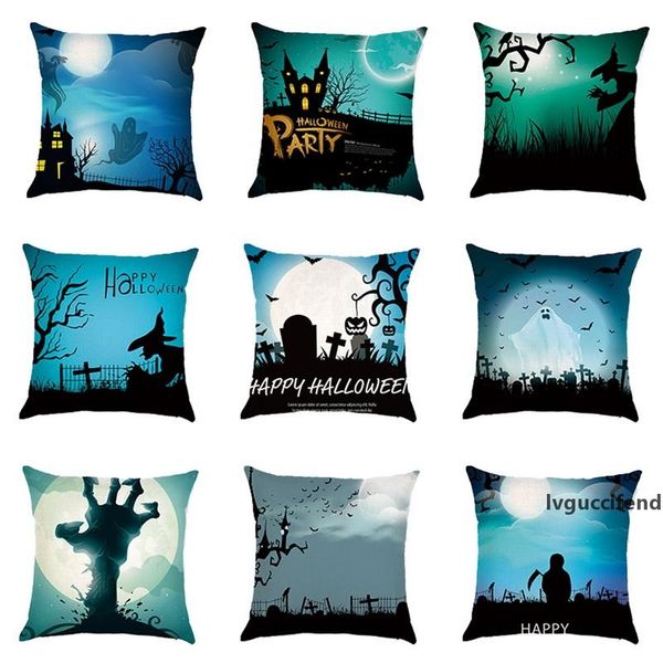 

halloween cushion cover high qulity linen throw pillow witch ghost castle crow printed decorative pillow case for sofa bedroom