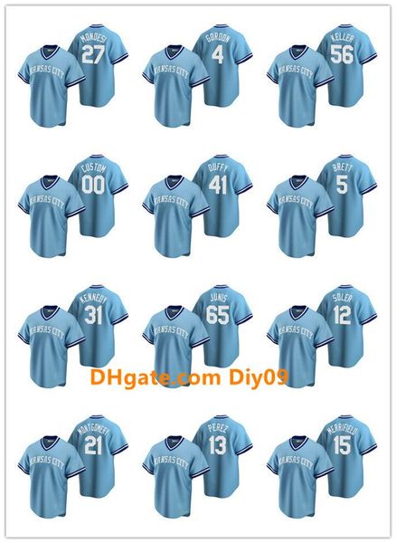 

kansas city royals men women youth 5 george brett 41 danny duffy 2020 cooperstown collection road baseball jersey, Black