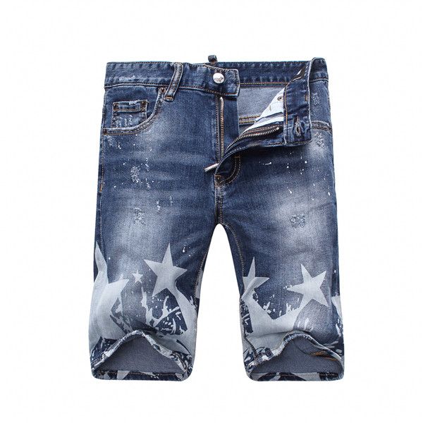 

european and american men's straight denim shorts new summer fashion designer jeans men's casual ha men's clothing hip hop lu, Blue