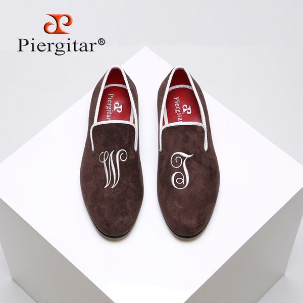

piergitar 2020 new style men suede shoes with custom personality letters embroidered fashion party and wedding men loafers, Black