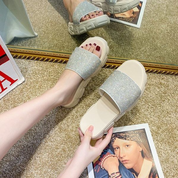 

platform womens slides home slippers women indoor sandalen dames 2020 summer slipper pantoufle femme sandales flip flops, Black