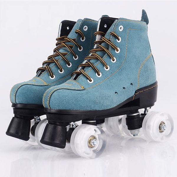 

new style double-row skating women's four-wheel kraft pu flash roller skates