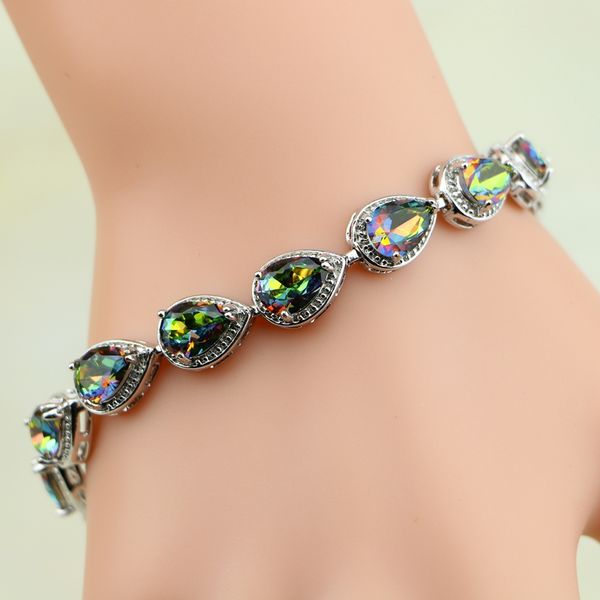 

water drop rainbow mystic cubic zirconia silver color charm bracelet for women, Black