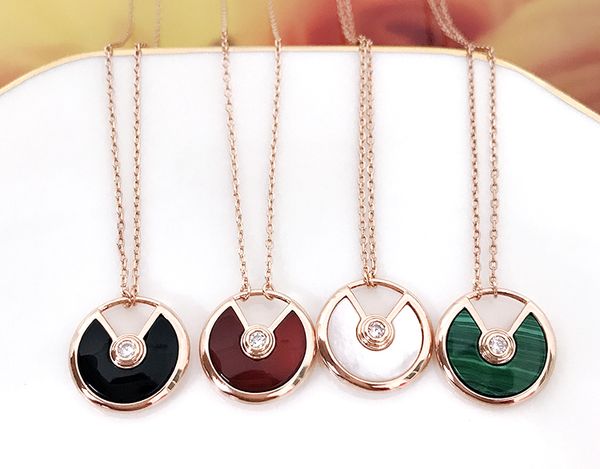 

diamond rose gold color titanium steel shell necklace round temperament wild european and american brand black surface color gold, Silver
