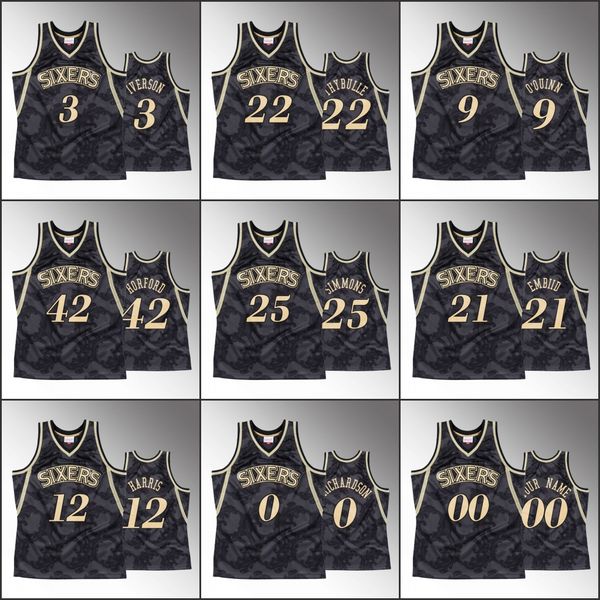 

филадельфия 76ers мужчины бен симмонс эмбиид аллен айверсон хэррис toile классический nba черный заказ джерси, Black