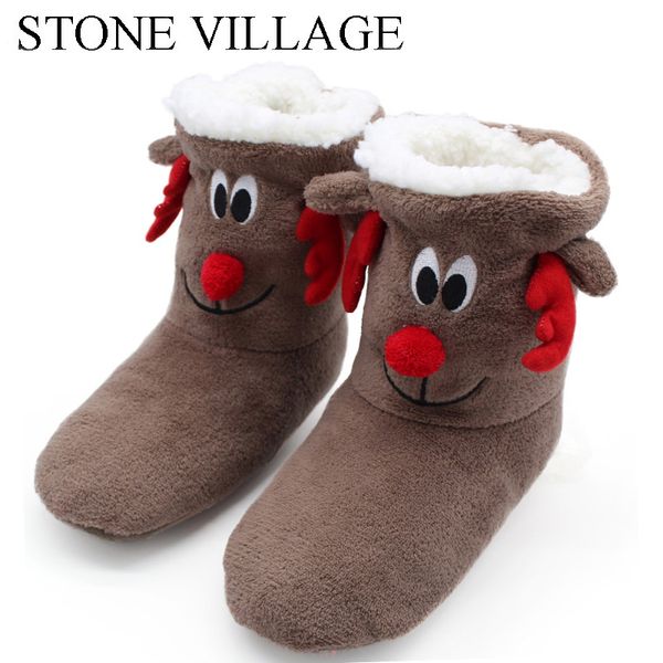 

slippers stone village drop soft bottom animal print home christmas gift plush women slipper shoes indoor, Black