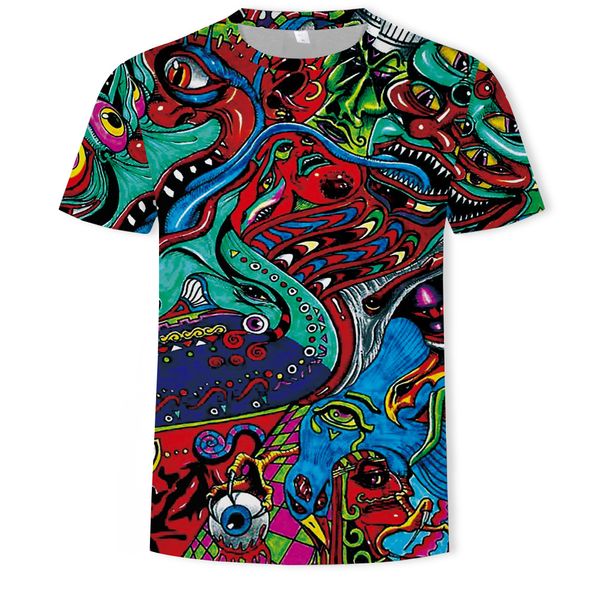 

summer fashion mens round neck short sleeve t-shirt 3d red skull figure digital printing primary source wholesale, White;black