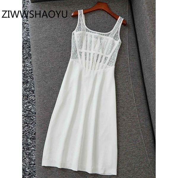 

ziwwshaoyu summer women elegant sweet mini white dress runway designer ladies open back lace spaghetti strap dresses vestidos, Black;gray