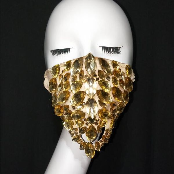 

gold silver red fashion rhinestones masks party show costume performance evening club dance wear singer costume stones masks, Black;red