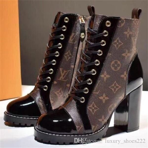 

35-41 womens fashion brand rough heels boots star trail ankle boot round toe lase-up ladies brand designer shoes leather combat booties zx20
