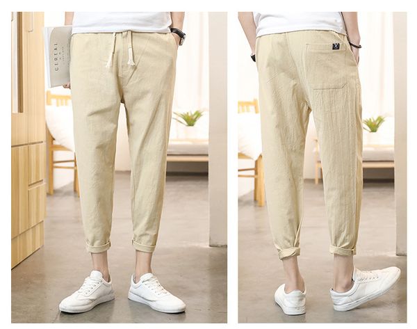 

2020 new cotton casual pants summer corset harun pants capris loose sports men's korean trend, Black