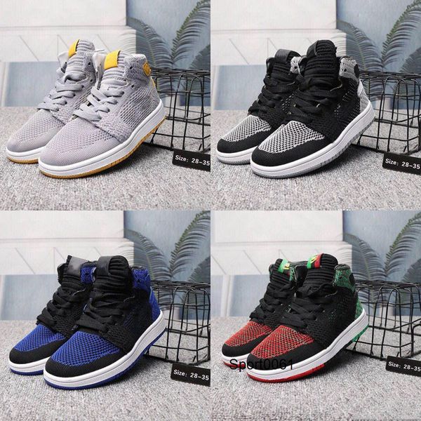 

2020 kids 1 space jam bred concords youth boys basketball shoes sneakers children boy girl kid 1s white pink gray suede toddlers, Black
