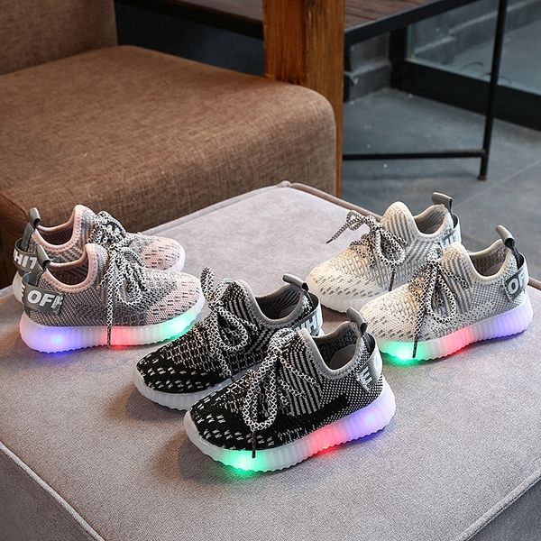 

autumn new sneakers children's led light breathable girls' running boys' soft bottom luminous sports shoes children's sh, Black