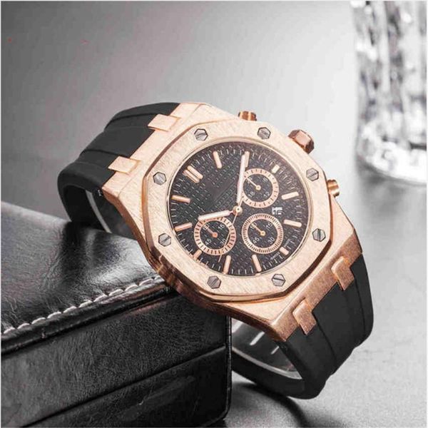 

mens luxe watches stainless steel clock dial sapphire quartz rubber strap watch for men gold sport casual wristwatches 29, Slivery;brown