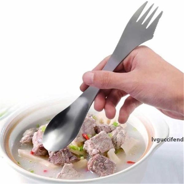

three-in-one fork spoon tableware stainless steel cutlery utensils combination kitchen outdoor picnic spoon knife and fork set jxw070