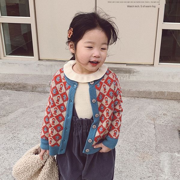 

golden bean sweater baby girl 2019 early new korean style kindergarten western style knitted cardigan girl fashion sweater, Blue