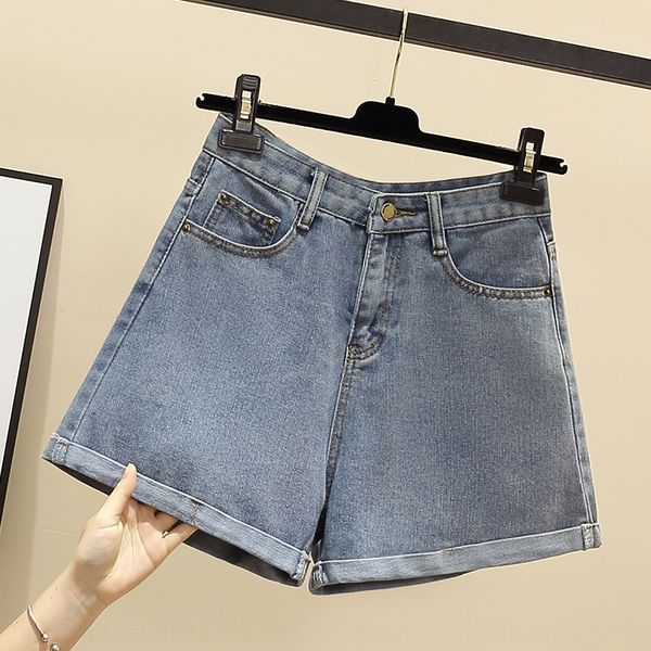 

trzfo 2020 large size women's loose slimming western style aging denim shorts women's fat sister wide leg shorts wide leg pants pa, Blue