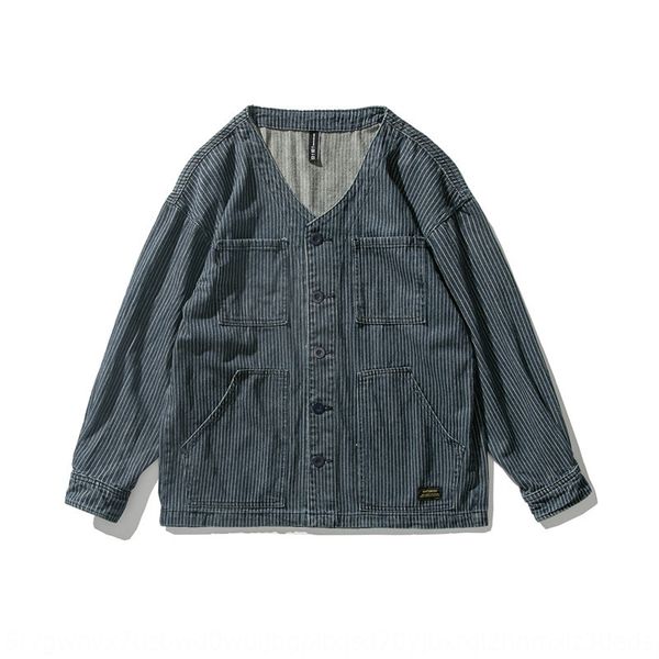 

south summer autumn jacket dress 2020 autumn coat men's trendy brand railway striped pocket decorative collarless jacket for men, Black;brown