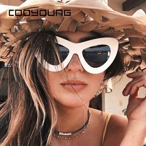 

cooyoung vintage cat eye sunglasses women brand designer sun glasses female retro cateye eyewear, White;black