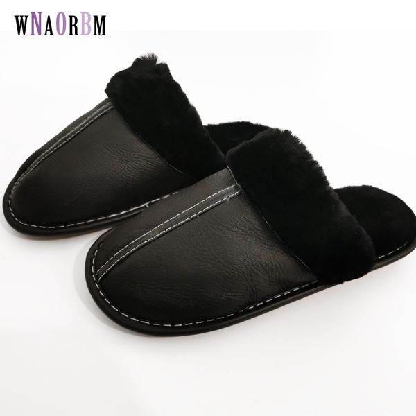 

winter fashion men's and women" home slippers 100% sheep shearing fur warm shoes ladies slip flat shoes fur slippers 35cm-44cm, Black