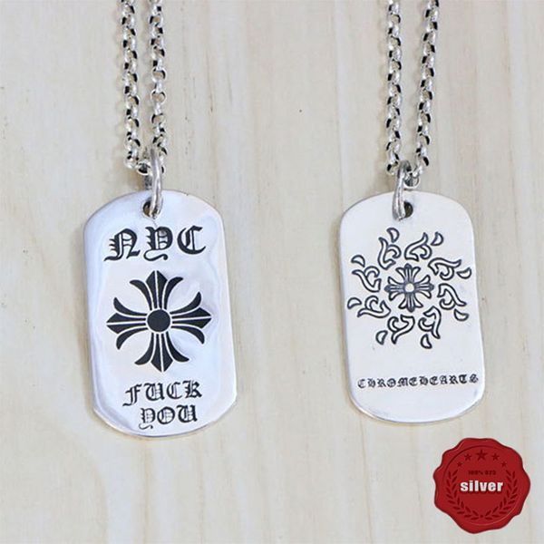 

s925 sterling silver pendant personality fashion popular punk street dance style cross flower tag letter shape double-sided couple shape
