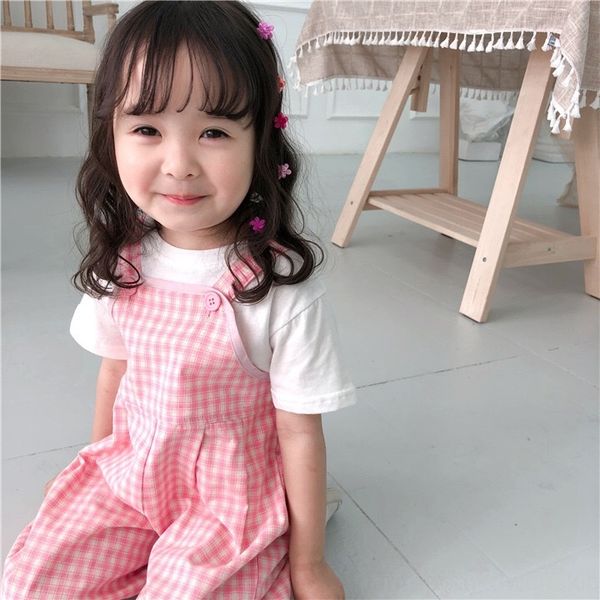 

2020 new korean jumpsuit body jumpsuit plaid pants small and medium-sized children's boys and girls children's ins belt pants medi, Blue