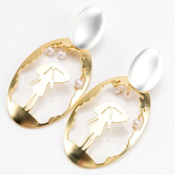 

earrings new umbrella girl alloy hollow exaggerated earrings female personalized ear accessories, Golden