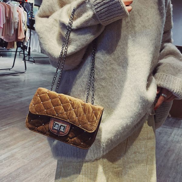 

4 colors crossbody bags rhombus chain package velvet sequined women bag shoulder bags fashion women messenger bag
