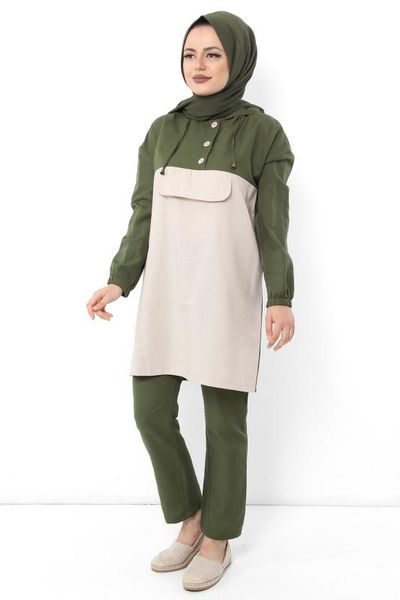 

hooded bilateral suit tsd0121 khaki, White;black