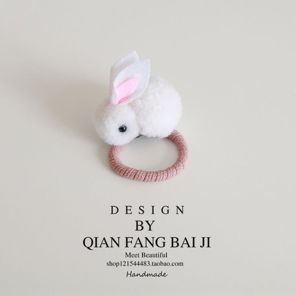 

small white rubber rope rabbit hair rope hairpin cute internet celebrity rubber band children cute rabbit hair band, Slivery;white