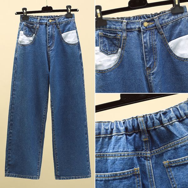 

2020 autumn jeans women elastic high waisted 5xl plus size new fashion girls denim full length wide leg pants jeans, Blue