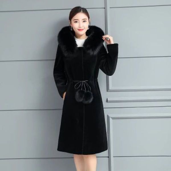 

winter imitation jacket noble 2020 new middle-aged women's autumn winter thicken warm faux fur coat mid-length parka, Black