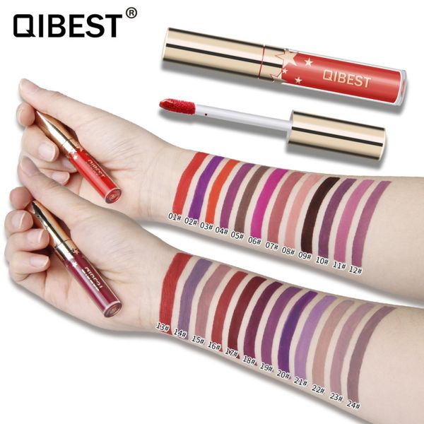 

qibest brand star блеск для губ long lasting красных губ макияжа matte lipstick liquid lip tint cosmetic nude velvet lipstick matte lip