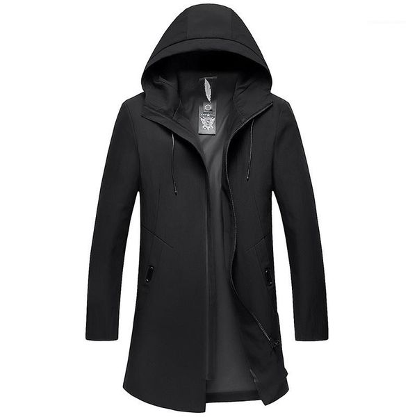 

zipper homme mens hoodede slim long jacket autumn winter solid color casual jacket with, Black;brown
