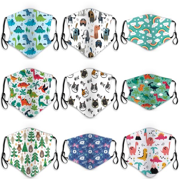 

kids cartoon printed washable face mask individual black gift package anti dust anti-l reusable silk ice child#578