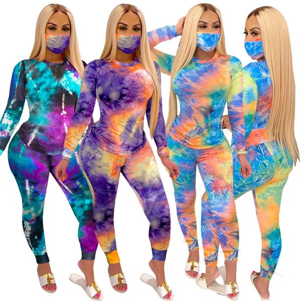 

women tie dye sweat suit hoodies 2 piece sets casual tracksuit long sleeve shirt+skinny pants fall winter clothing sports jogger suit 3564, White